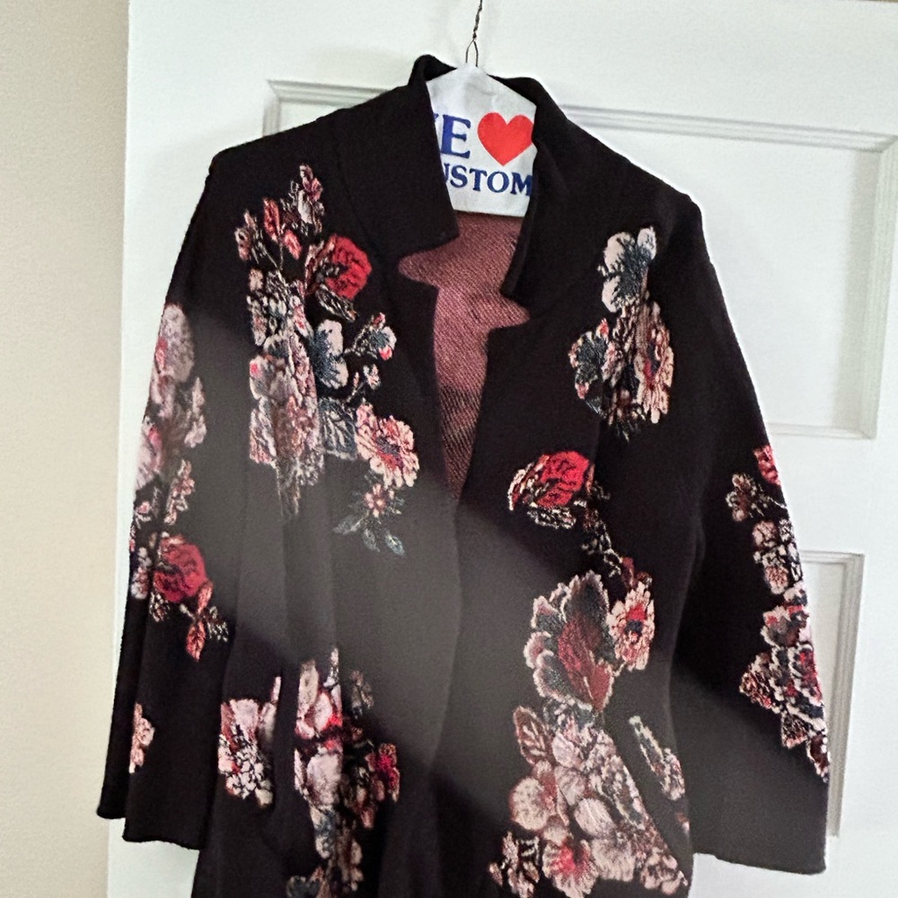 Anthropologie black flowered cardigan